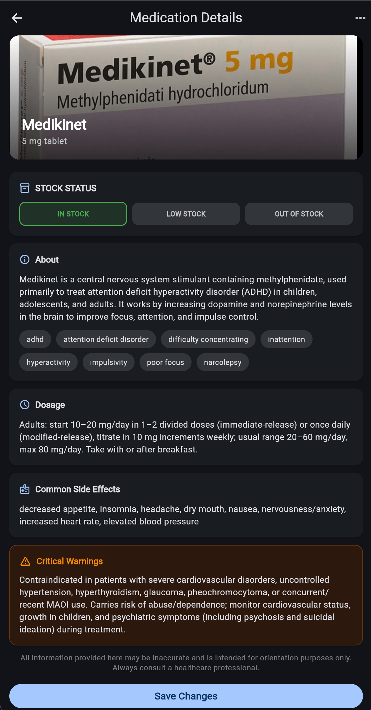 Medication details and drug information